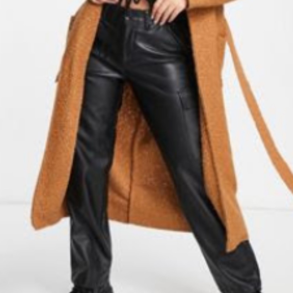 NWT ASOS Long camel coat with belt from Naa Naa Size M $129 - Picture 6 of 11